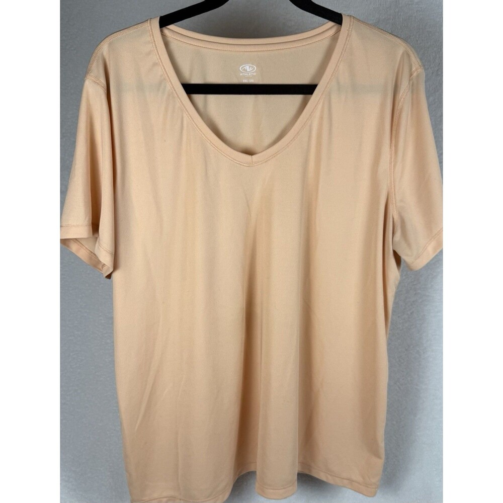 ATHLETIC WORKS Womens Top XXL - Dri-Works  V-Neck T-Shirt - Apricot